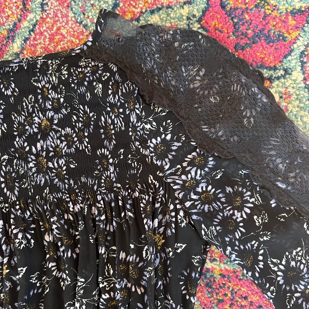 Free People | Women’s Black Floral Long Lace Sleeve Crewneck Dress Size S - Picture 9 of 15